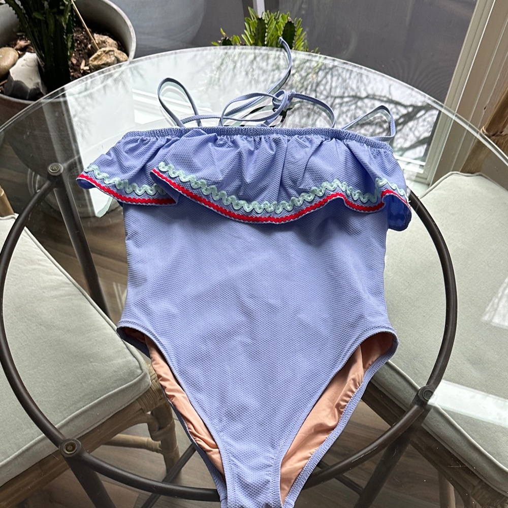 Womens Ruffled Blue Swimsuit